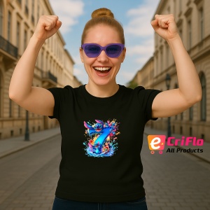 Tricou Alfabet Cifra 7 cu Lilo si Stitch albastru, veselie mare, Negru, Unisex Dama si Barbat | Copii - Img 3