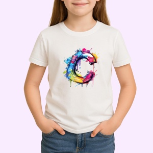 Tricou Alfabet Litera C cu graffiti, design exploziv, arta urbana, Alb, Unisex Dama si Barbat | Copii - Img 2