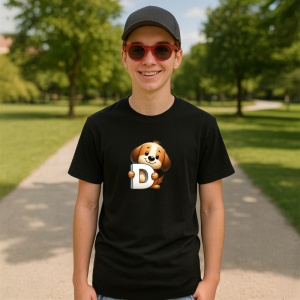 Tricou Alfabet Litera D cu animal Dog Caine, Negru, Unisex Dama si Barbat | Copii - Img 4