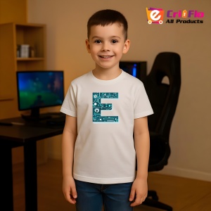 Tricou Alfabet Litera E cu circuite, cyber, tehnologie, Alb, Unisex Dama si Barbat | Copii - Img 7