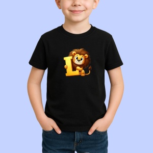 Tricou Alfabet Litera L cu animal Lion Leu, Negru, Unisex Dama si Barbat | Copii - Img 2