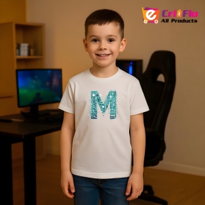 Tricou Alfabet Litera M cu circuite, cyber, tehnologie, Alb, Unisex Dama si Barbat | Copii - Img 7