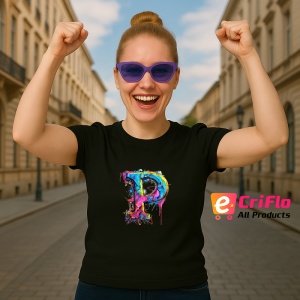 Tricou Alfabet Litera P cu graffiti, design exploziv, arta urbana, Negru, Unisex Dama si Barbat | Copii - Img 3
