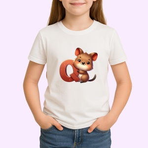 Tricou Alfabet Litera Q cu animal Quokka , Alb, Unisex Dama si Barbat | Copii