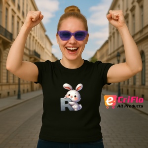 Tricou Alfabet Litera R cu animal Rabbit Iepure, Negru, Unisex Dama si Barbat | Copii - Img 3