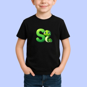 Tricou Alfabet Litera S cu animal Snake Sarpe, Negru, Unisex Dama si Barbat | Copii - Img 2