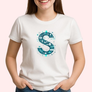 Tricou Alfabet Litera S cu circuite, cyber, tehnologie, Alb, Unisex Dama si Barbat | Copii