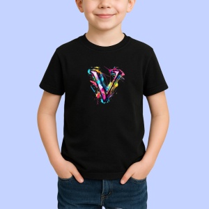 Tricou Alfabet Litera V cu graffiti, design exploziv, arta urbana, Negru, Unisex Dama si Barbat | Copii - Img 2