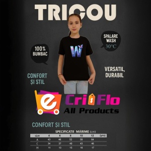 Tricou Alfabet Litera W cu fluturi colorati, stele aurii, flori colorate, Negru, Unisex Dama si Barbat | Copii - Img 8