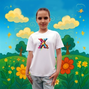 Tricou Alfabet Litera X cu graffiti, design exploziv, arta urbana, Alb, Unisex Dama si Barbat | Copii - Img 6