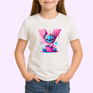 Tricou Alfabet Litera Y cu Stitch Roz fericit, explozie de culori, Alb, Unisex Dama si Barbat | Copii - Img 2