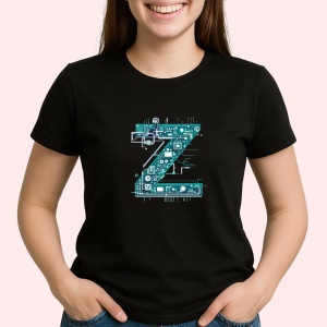 Tricou Alfabet Litera Z cu circuite, cyber, tehnologie, Negru, Unisex Dama si Barbat | Copii