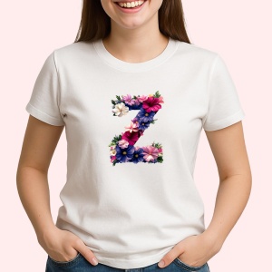 Tricou Alfabet Litera Z cu flori, margarete, flori colorate, Alb, Unisex Dama si Barbat | Copii