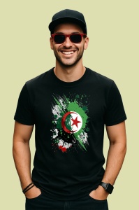 Tricou Algeria Steag Splash Art, Copii | Dama | Barbat, culoare negru - Img 2