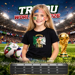 Tricou Algeria World Cup 2026 Fifa V2, din bumbac 100%, tricou negru, Copii | Dama | Barbat - Img 4