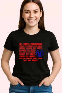 Tricou am nervi permanent mesaj comic pentru cei iritati usor, Copii | Dama | Barbat , tricou negru