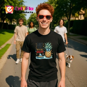 Tricou Ananas cu palmier si barca text lake life beaches salty Copii | Dama | Barbat, negru - Img 5