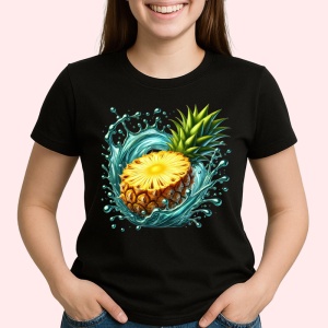 Tricou Ananas si explozie exotica, Fructe, Copii | Dama, culoare negru - Img 2