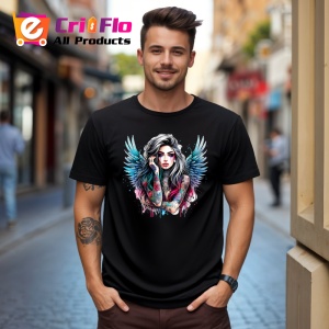 Tricou Angel wings tattoo girl looking away, fata cu aripi de inger si tatuaj, Copii | Dama | Barbat , tricou negru - Img 10