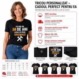 Tricou aniversar femei Veche de ... si inca pe piese originale! - Cadou aniversare - Tricou damă Personalizat - Img 3