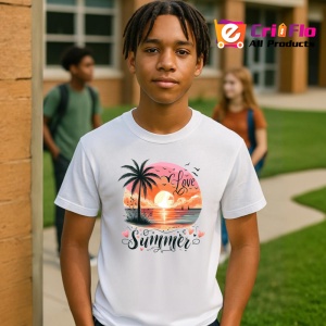 Tricou Apus pe plaja cu palmieri text love summer Copii | Dama | Barbat Barbat - Img 5