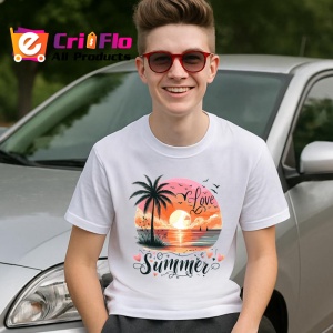 Tricou Apus pe plaja cu palmieri text love summer Copii | Dama | Barbat Barbat - Img 6