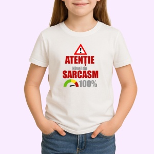 Tricou Atentie Nivel De Sarcasm 100 La Suta, din bumbac 100% , tricou alb pentru Copii | Dama | Barbat - Img 2