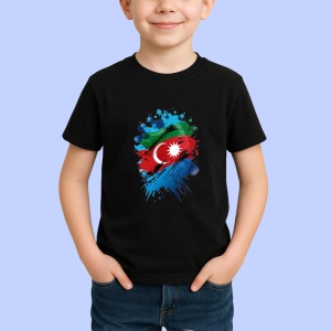 Tricou Azerbaijan Steag Splash Art, Copii | Dama | Barbat, culoare negru - Img 3