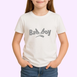 Tricou Bad Boy Text Minimalist Negru V1, din bumbac 100% , tricou alb pentru Copii | Dama | Barbat - Img 2