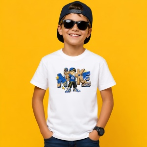 Tricou Baiat Anime Kendama Stil Urban Albastru Auriu Street Fashion, din bumbac 100% Copii | Dama | Barbat - Img 2