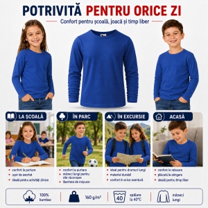 Tricou Băieți Mânecă Lungă din Bumbac 100% bluza simpla copii - Img 6