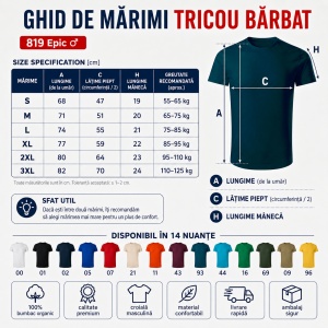 Tricou Bărbat 819 Epic, 100% Bumbac Organic, 160 g/m², Guler Rotund, 14 Culori, Mărimi S–3XL - Img 4