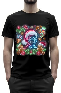 Tricou barbat craciun - NEON CHRISTMAS MARIO - mario, craciun, distractie, copii