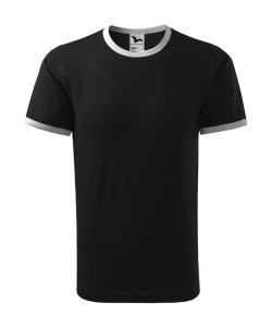 Tricou unisex cu contrast la guler si maneci de culoare negru