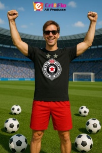 Tricou barbat cu logo stema FK Partizan Serbia , din bumbac 100% - Img 5