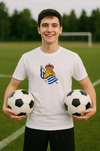 Tricou barbat cu logo stema Real Sociedad Spania , din bumbac 100% - Img 8