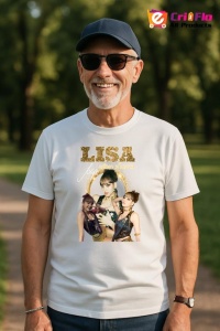 Tricou barbat Kpop cu trupa LISA GOLD music Coreean 264 - Img 5