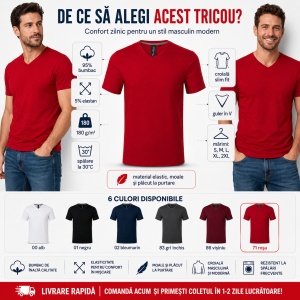 Tricou Bărbat Malfini Action V-Neck 700, 95% Bumbac, 5% Elastan, Guler în V, Slim Fit, 6 Culori, Mărimi S–2XL - Img 2