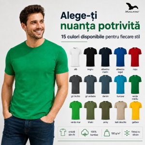 Tricou Bărbat Malfini Viper 143, 100% Bumbac, 180 g/m², Guler Rotund, Croială Slim Fit, 15 Culori Disponibile, Mărimi S 3XL