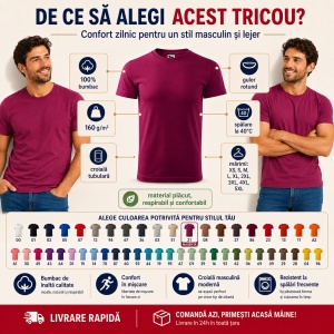 Tricou Bărbat Simplu Malfini Basic, 100% Bumbac, Regular Fit, casual office Guler Rotund, Multiple Culori XS - 5XL - Img 2