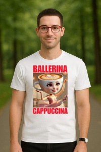 Tricou Barbat Tralalero Tralala cu personajul Ballerina Cappuccina - Italian Brainrot Meme - Img 3