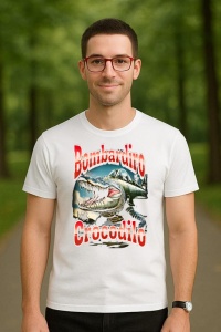 Tricou Barbat Tralalero Tralala cu personajul Bombardiro Bombardino Crocodilo Funny Italian Brainrot Meme - Img 3