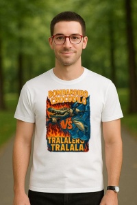 Tricou Barbat Tralalero Tralala cu personajul Bombardiro Crocodilo VS Tralalero Tralala - Italian Brainrot (1) - Img 4