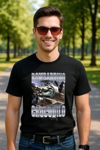 Tricou Barbat Tralalero Tralala cu personajul Bombardiro Crocodilo - Italian Brainrot Meme (1) - Img 5
