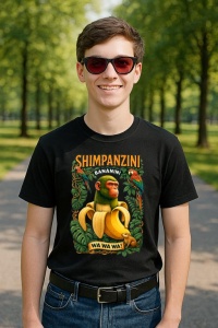 Tricou Barbat Tralalero Tralala cu personajul Shimpanzini Bananini Italian Brainrot Chimpanzee and Banana - Img 2
