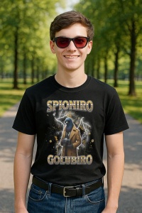 Tricou Barbat Tralalero Tralala cu personajul Spioniro Golubiro Italian Brainrot Meme Humor Trend