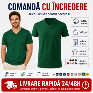 Tricou Bărbat Unisex Malfini 102 cu Guler în V, 100% Bumbac, 160 g/m², Mărimi XS–3XL - Img 8