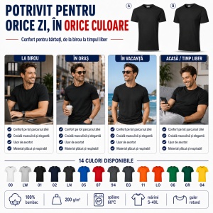 Tricou bărbați heavy, 100% bumbac pre-shrunk, 200 g/m², 14 nuanțe disponibile - Img 5