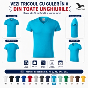 Tricou Bărbați Malfini 146 cu Guler în V, Premium, 100% Bumbac, Slim Fit, 180 g/m², S 3XL, 14 Culori - Img 6