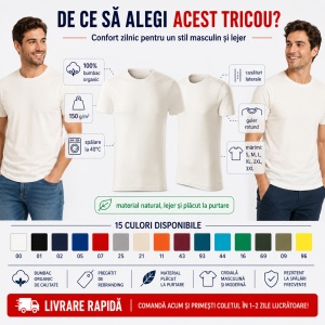 Tricou Bărbați Malfini Native GOTS 173, 100% Bumbac Organic, 150 g/m², Guler Rotund, Label Free, Mărimi S 3XL, 15 Culori - Img 2
